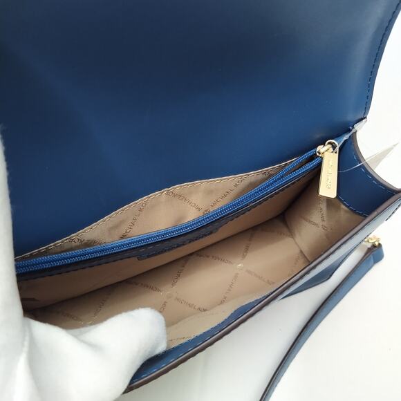 Michael Kors Jet Set Blue Leather Flap Closure Chain Strap Crossbody Bag - Picture 10 of 16